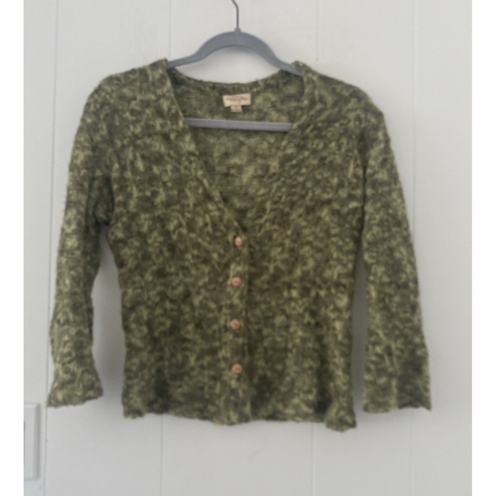 Aventura Clothing Crocheted Cropped Cardigan Women Small Sustainable Olive Green